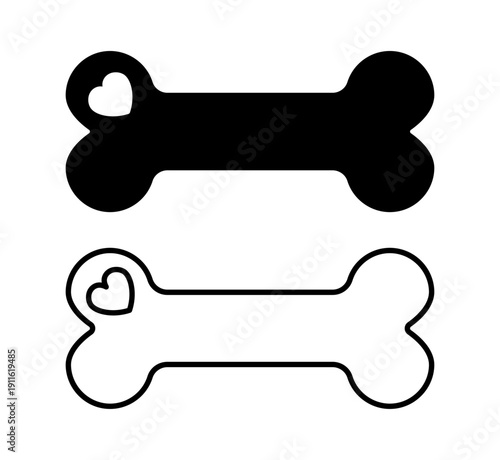 Pet bone with heart symbol for animal love