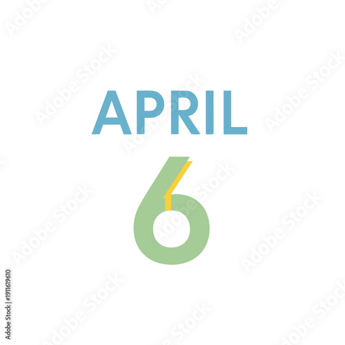 Minimalist graphic highlighting April 6 with a soft green numeral and blue text, accented subtly.