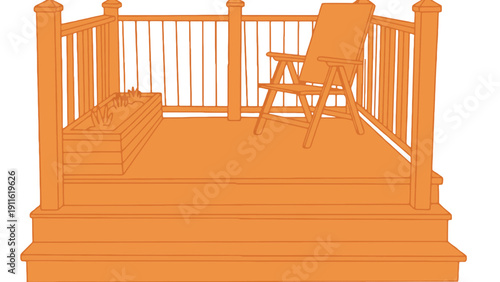 Deck with orange chair and railing vector illustration
