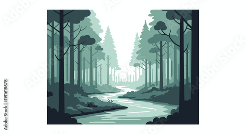 Illustration of a forest landscape scene.