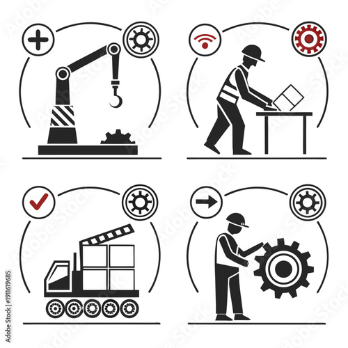 Illustrations of various industrial safety measures and equipment Vector
