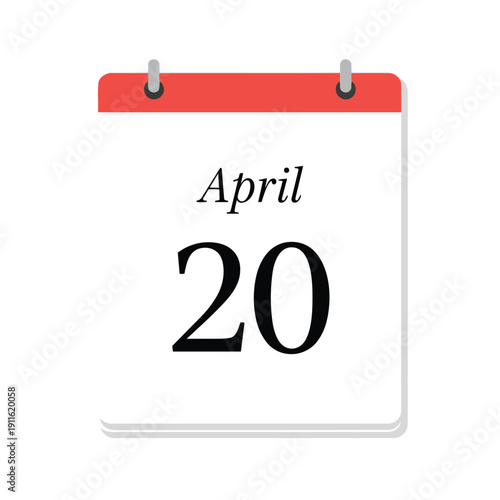 Minimalist digital calendar page displaying April 20, ideal for scheduling and event planning.
