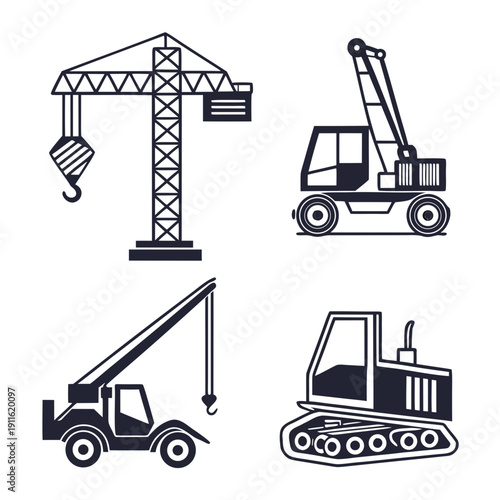 Construction equipment: cranes and heavy machinery in action Vector