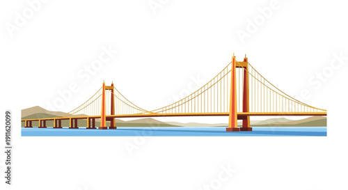 Large Suspension Bridge Over Waterway Structure.