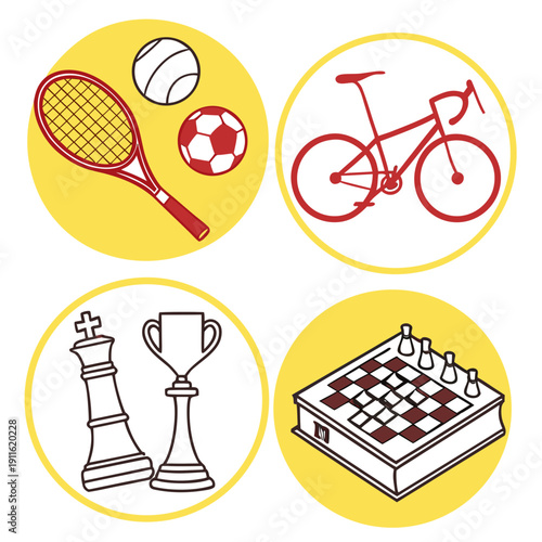 A vibrant illustration showcasing various sports equipment and activities Vector