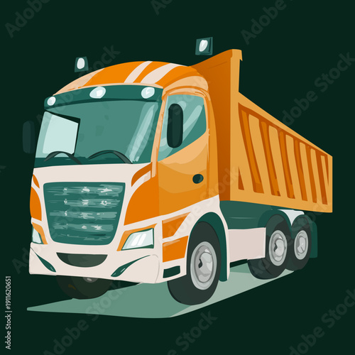 Large orange heavy duty dump truck transportation for industrial construction work and transporting earth materials