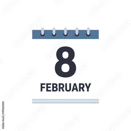 Digital calendar icon displaying February 8 for scheduling purposes.