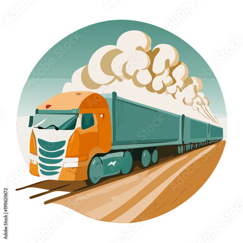 Heavy duty cargo truck transportation moving fast on the highway road for logistics and delivery business services