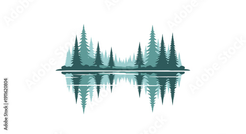 Evergreen Trees Reflected in Water.
