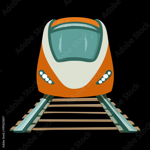 Front view of a modern metro train transportation on the dark underground tunnel tracks for city commuting