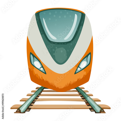 Top view perspective of a modern electric train transportation on the steel tracks for public transit services