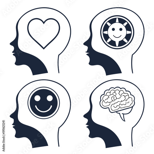 Illustration of different human thought processes and emotions Vector