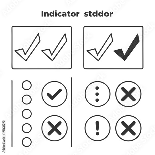 A variety of symbols indicating different states of completion and error Vector