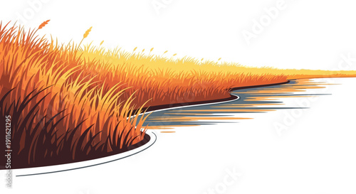 Golden Brown Grasses with Water Edge.