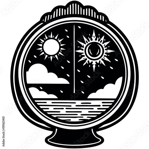 A mirror with digital displays showing time 