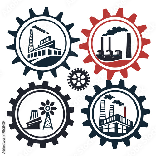 A collection of gears representing various aspects of technology and industry. Vector