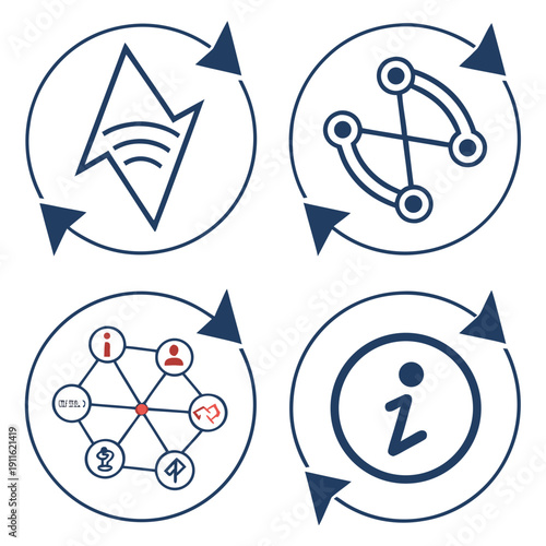 Four distinct icons representing different types of data and information structures Vector