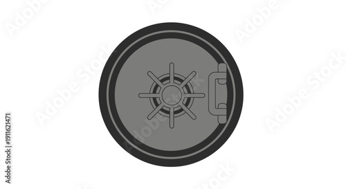 Gray metal safe lock dial.