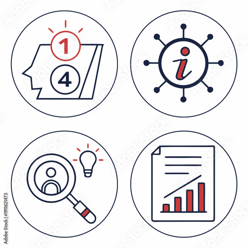 Four icons representing different aspects of business and management Vector