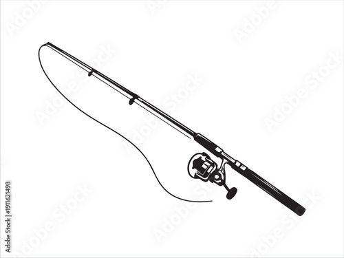 Fishing rod with reel and line isolated on clear background
