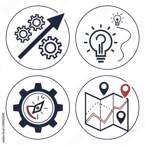 Icons representing various aspects of business and strategy planning Vector
