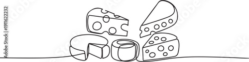 Set of cheese products one line continuous drawing.one line icon illustration with white background