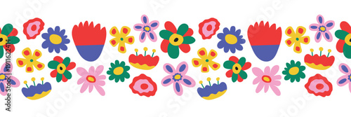 Colorful Floral Seamless border Vector Illustration. This lively design features a variety of abstract floral