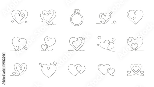 Elegant Hearts and Promise: A collection of minimalist heart and ring line drawings. Perfect for conveying emotions like love and commitment.