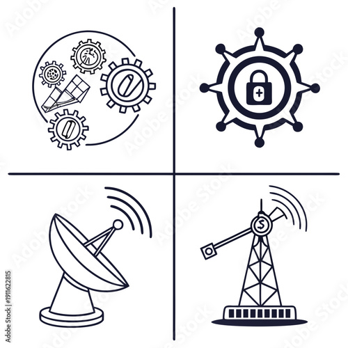 Illustrations of various renewable energy sources and technologies Vector