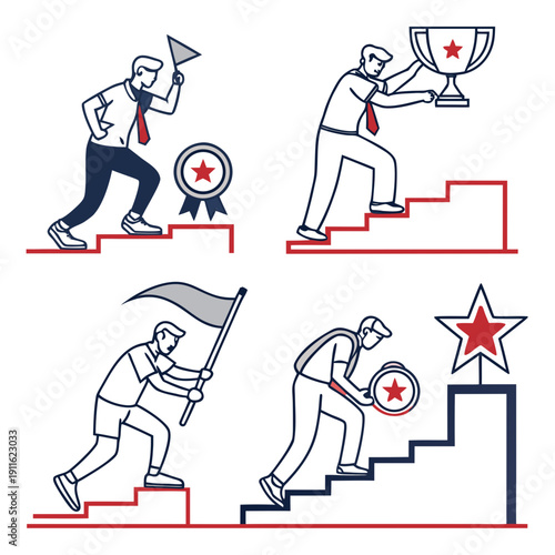 Illustration of four people performing different exercises with resistance bands Vector