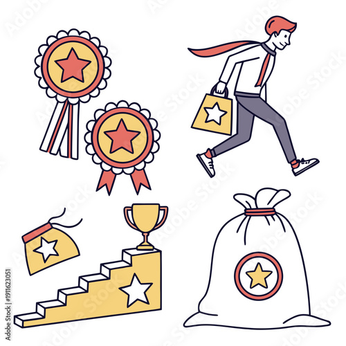 A collection of various awards and achievements depicted through illustrations Vector