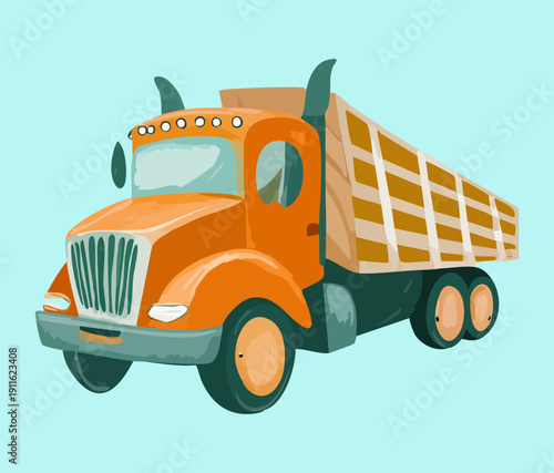 Heavy duty construction dump truck carrying loads of soil and gravel for civil engineering and road work transportation tasks