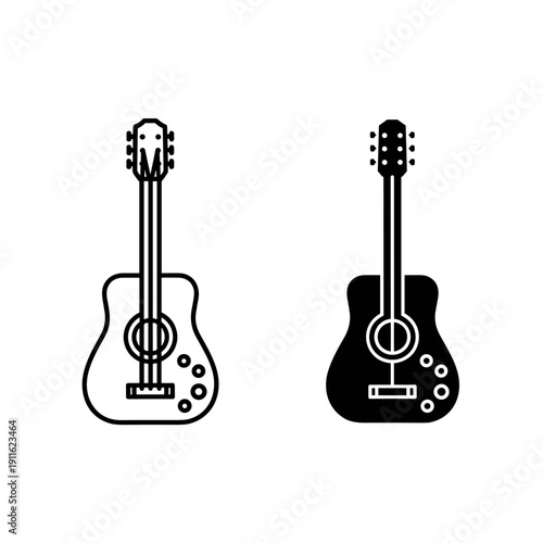 Two acoustic guitars in black and white Vector