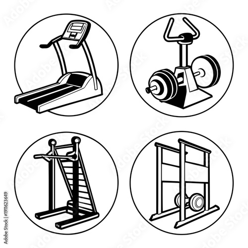 Four different types of exercise equipment for home workouts. Vector