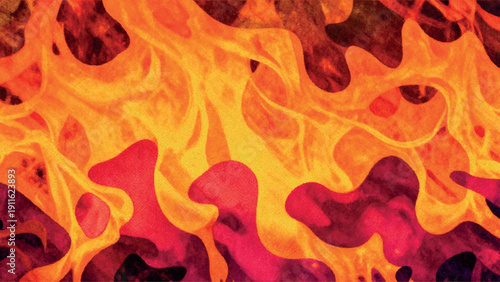 A vibrant and intense close-up of swirling, dynamic flames and embers.