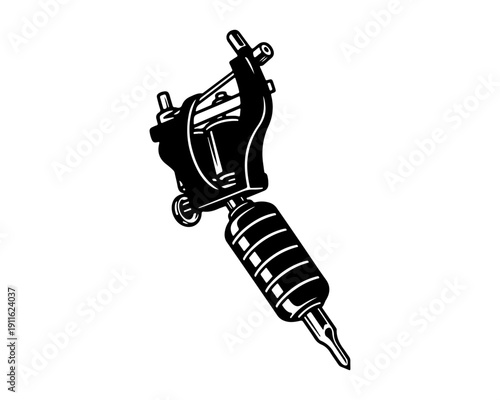 Traditional Coil Tattoo Machine Black and White Vector Illustration