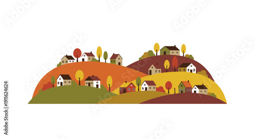 Houses on a hillside village scene.