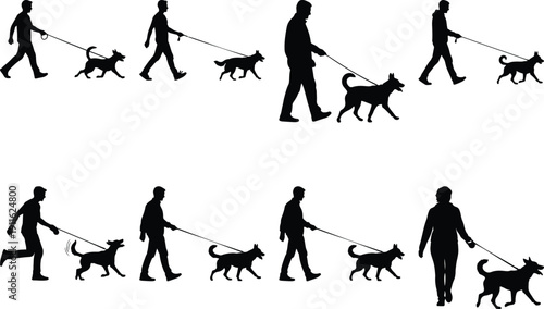 Man walking dog sequence, running and walking poses