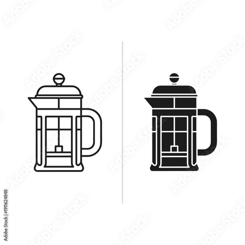 A black and white illustration of two french coffee presses Vector