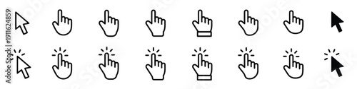 Cursor and hand pointer icons for clicking and selecting actions