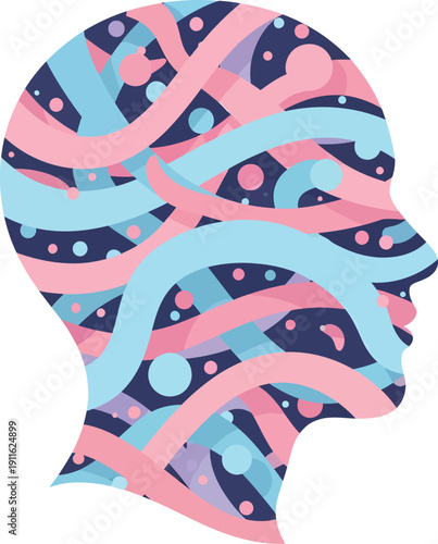 Flat pastel human head with flowing ribbons and dots autism awareness vector illustration design
