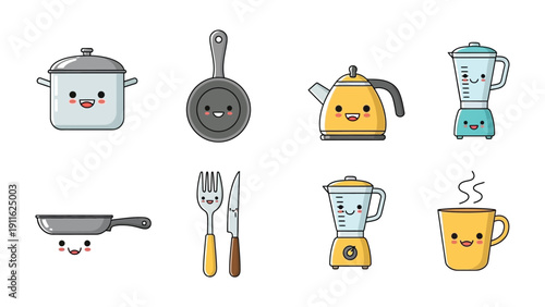 Adorable Kitchen Collection: A delightful ensemble of kitchen utensils and appliances, each exuding charm and friendliness.