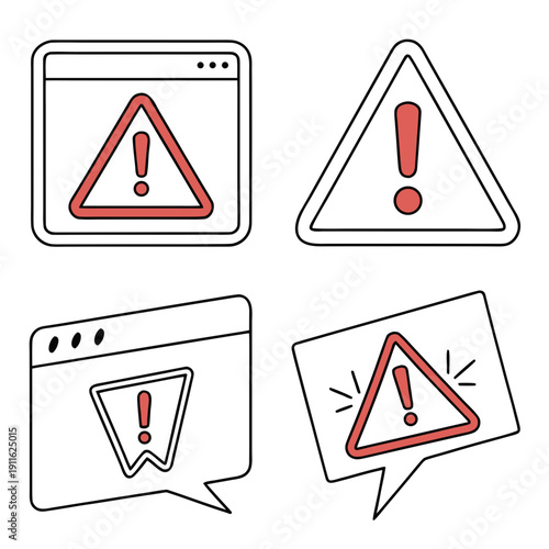 Four distinct icons representing various types of alerts and notifications. Vector
