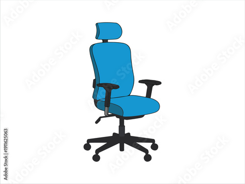 Modern ergonomic office chair with adjustable armrests and headrest in blue fabric