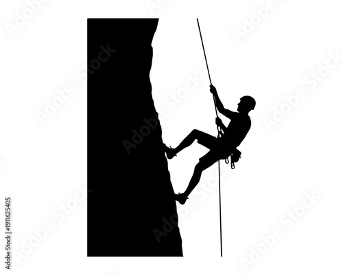 Rock Climber Abseiling Down a Mountain Cliff Silhouette Illustration