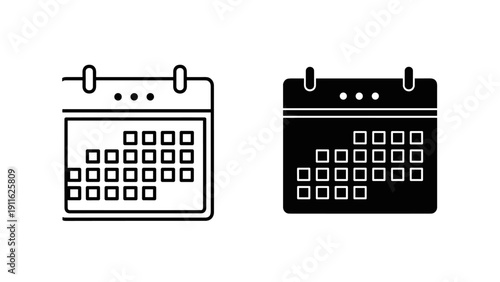 A black and white icon of two calendars side by side Vector