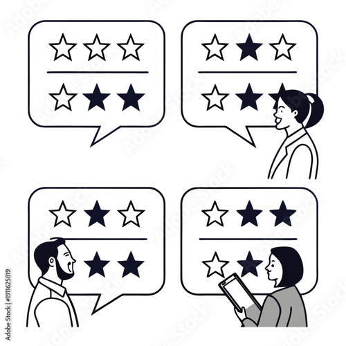 Four people giving different ratings to a service or product Vector