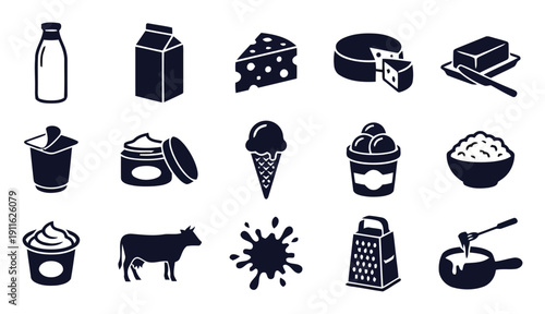Dairy product icons set, vector illustration on white background