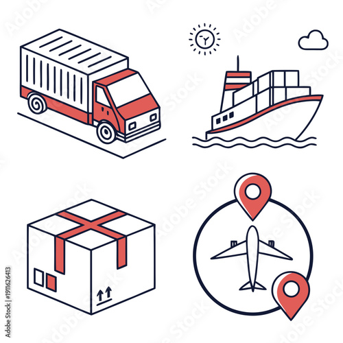 Illustration of various transportation methods and logistics concepts Vector