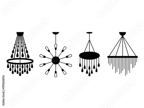 Four different styles of chandeliers hanging from ceiling lights  modern home decor